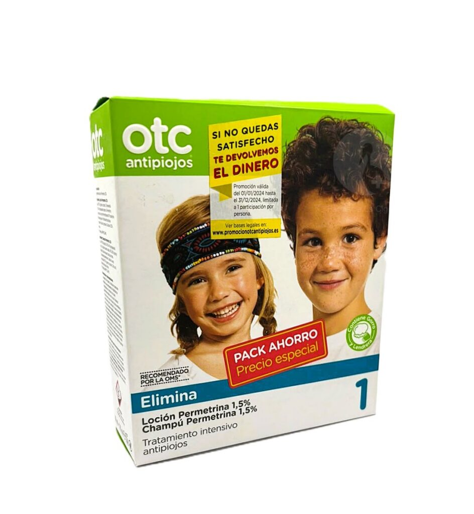 OTC ANTIPIOJOS PACK PERMETRINA 1.5% 1 ENVASE 100 ML LOCION + 1 ENVASE 125 ML CHAMPU OTC ANTIPIOJOS PACK PERMETRINA 1.5% 1 ENVASE 100 ML LOCION + 1 ENVASE 125 ML CHAMPU