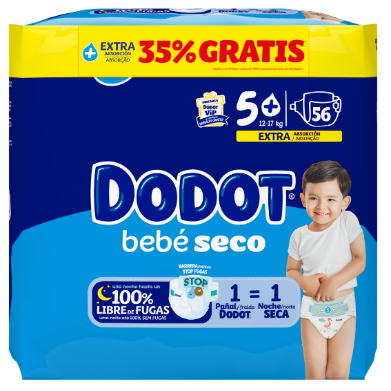 PAÑAL INFANTIL DODOT BEBE SECO EXTRA TALLA 5 11-16 KG 56 UNIDADES STICKER PAÑAL INFANTIL DODOT BEBE SECO EXTRA TALLA 5 11-16 KG 56 UNIDADES STICKER