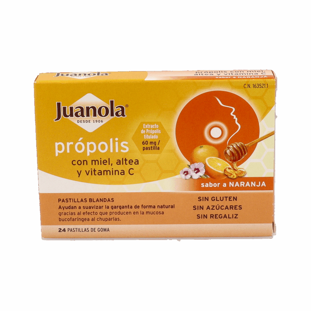 JUANOLA PROPOLIS MIEL ALTEA Y VITAMINA C 24 PASTILLAS DE GOMA SABOR NARANJA