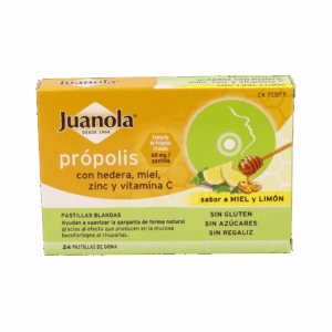 JUANOLA PROPOLIS MIEL HIEDRA ZINC Y VITAMINA C 24 PASTILLAS DE GOMA SABOR MIEL Y LIMON