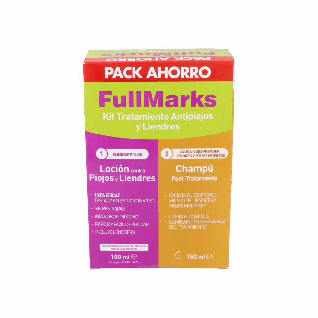 FULLMARKS ANTIPIOJOS Y LIENDRES CHAMPU + LOCION PEDICULICIDA 1 ENVASE 100 ML + 1 ENVASE 150 ML KIT
