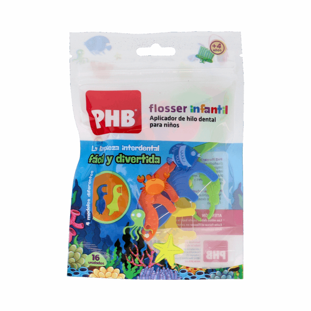 PHB FLOSSER INFANTIL HILO DENTAL CON APLICADOR 16 UNIDADES