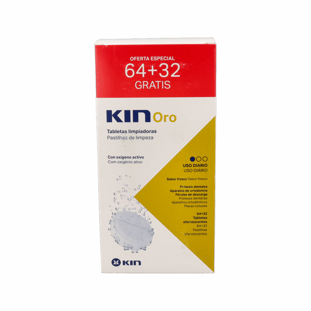 KIN ORO TABLETAS LIMPIADORAS LIMPIEZA PROTESIS DENTAL 64 + 32 TABLETAS