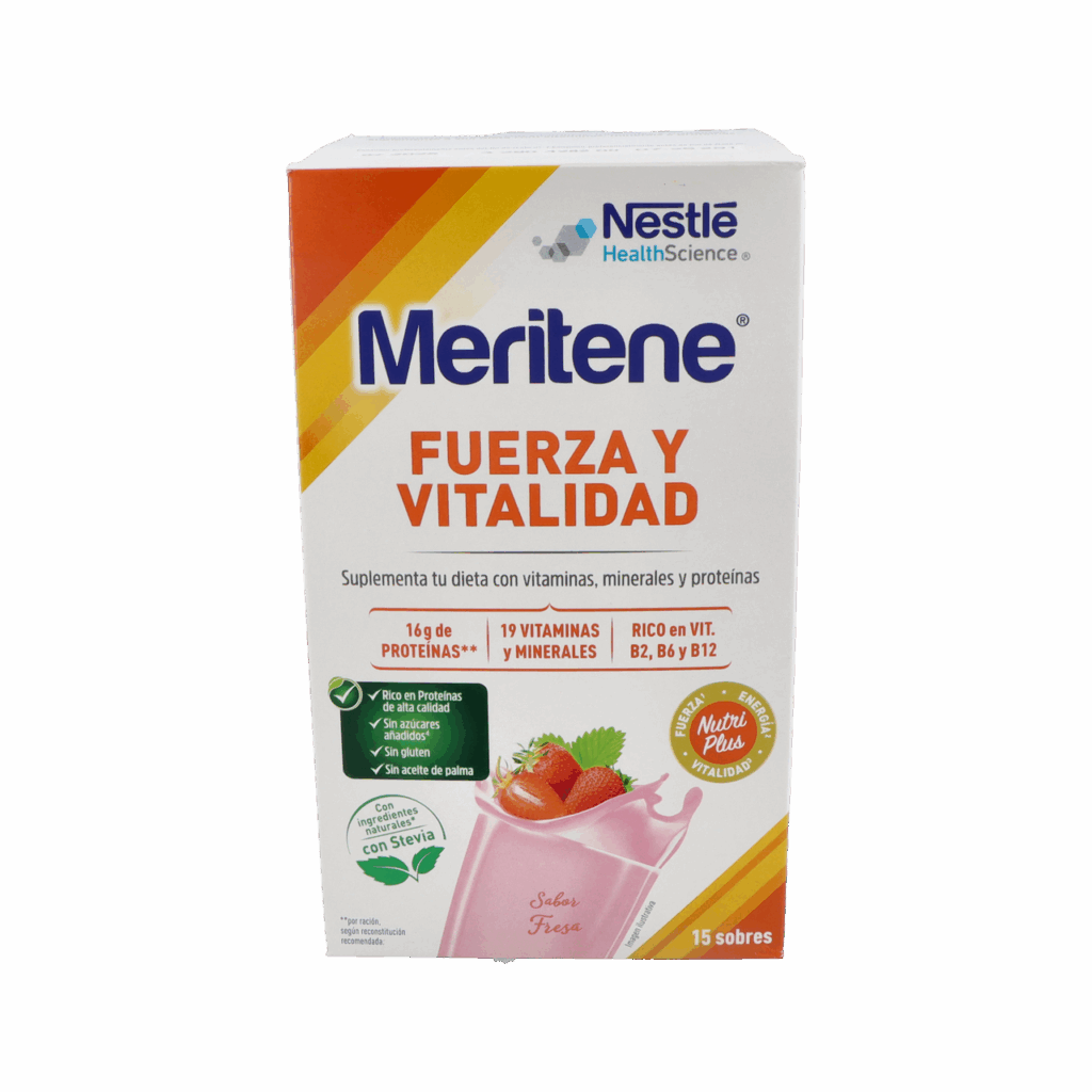 MERITENE FUERZA Y VITALIDAD BATIDO 15 SOBRES 30 G SABOR FRESA MERITENE FUERZA Y VITALIDAD BATIDO 15 SOBRES 30 G SABOR FRESA
