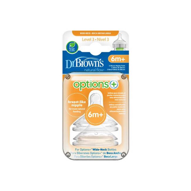 TETINA SILICONA BOCA ANCHA OPTIONS+ NIVEL 3 DR BROWN´S NATURAL FLOW + 6 MESES 2 UNIDADES TETINA SILICONA BOCA ANCHA OPTIONS+ NIVEL 3 DR BROWN´S NATURAL FLOW + 6 MESES 2 UNIDADES