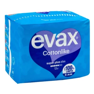 COMPRESAS HIGIENICAS FEMENINAS EVAX COTTONLIKE SUPERPLUS CON ALAS 12 COMPRESAS