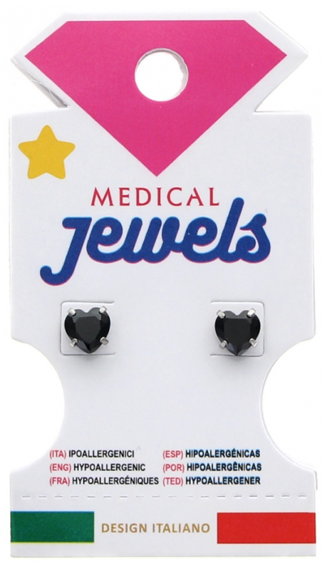 JEWELS PENDIENTE PUNTO LUZ CORAZON NEGRO 6MM