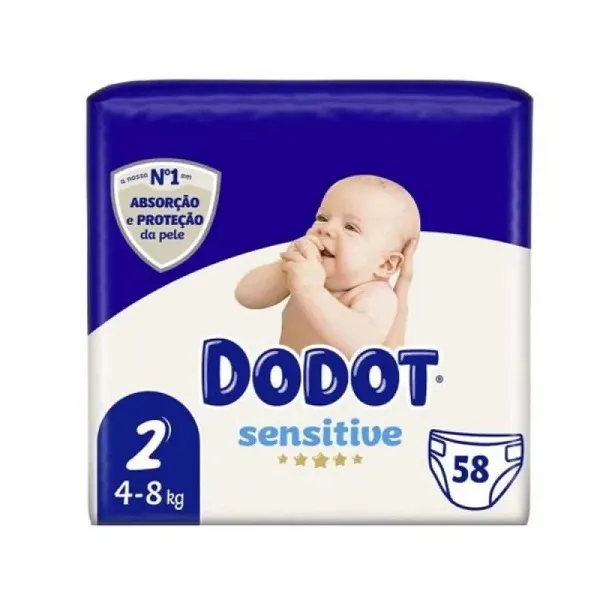 PAÑAL INFANTIL DODOT SENSITIVE TALLA 2 4-8 KG 58 UNIDADES PAÑAL INFANTIL DODOT SENSITIVE TALLA 2 4-8 KG 58 UNIDADES