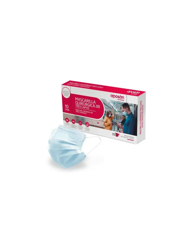 MASCARILLA QUIRURGICA 3 CAPAS APOSAN BOTIQUIN 10 UNIDADES MASCARILLA QUIRURGICA 3 CAPAS APOSAN BOTIQUIN 10 UNIDADES